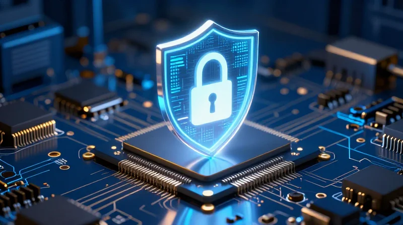 Security Firmware and Hardware-Level Encryption Conceptual representation of a digital padlock on a motherboard