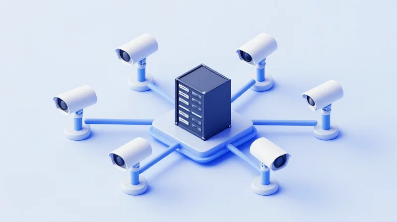 Case Study: Scaling Surveillance Networks without Operational Debt Isometric view of a modern data-driven surveillance network with multiple cameras connected to a central server hub.