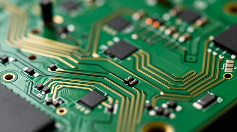 High-Speed Signal Integrity and Trace Routing Close-up of precise high-speed signal traces on a circuit board