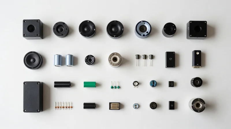 Evaluating Component Quality and Supply Chain Stability A collection of high-grade capacitors, resistors, and connectors laid out neatly on a clean workbench surface.