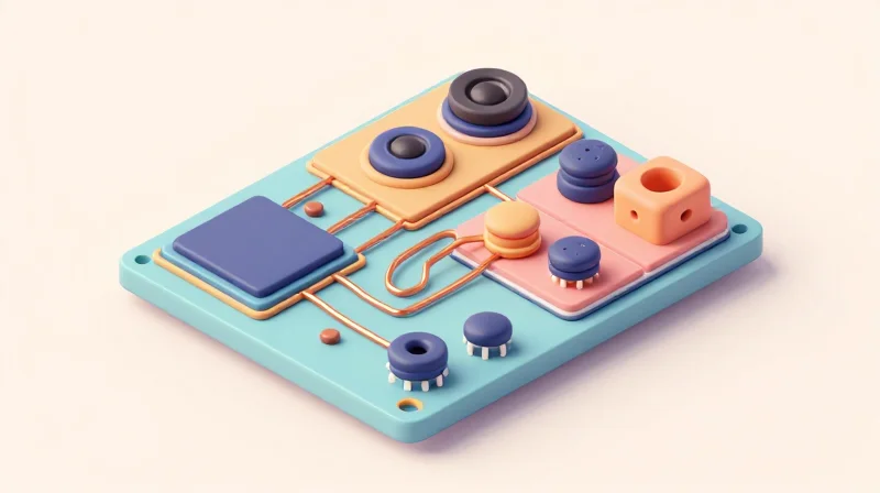 Component Placement Strategies for Signal Integrity An isometric view of a printed circuit board with distinct modular sections for analog and digital components.