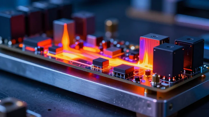 Understanding the Role of Metal-Core PCBs in E-Bikes A cross-section illustration of an aluminum metal-core PCB showing effective heat dissipation from electronic components to the metal base