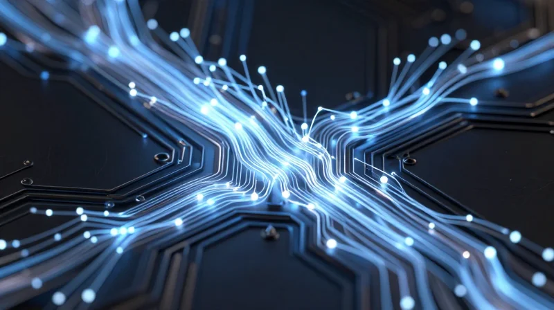 Future Trends in Power Electronic Architecture Abstract representation of flowing energy and advanced circuit architecture.