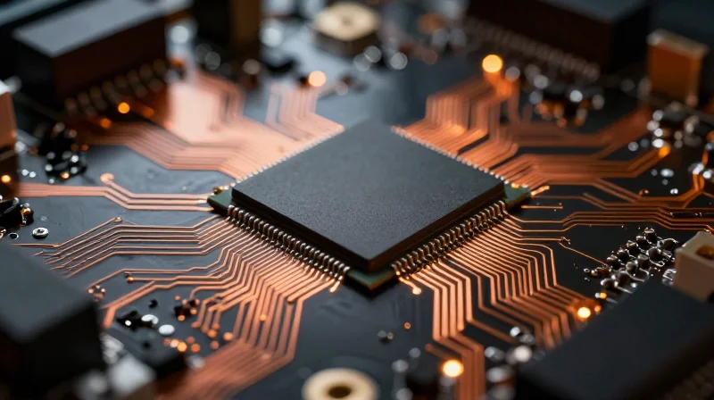 Evaluating Processing Power vs. Computational Needs A close-up of a high-performance circuit board showcasing the central processor surrounded by heat sinks and complex routing, representing advanced computational power.