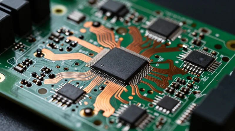 Understanding High-Density Interconnect (HDI) Requirements Abstract representation of high-density interconnect PCB layers with dense circuitry