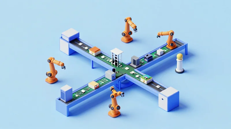 Production Scalability: From Prototype to Mass Production Isometric view of a modern automated assembly line for electronic circuit boards.