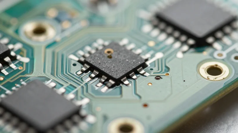Anatomy of a Failure: Identifying Common PCBA Defects Macro close-up view of a green printed circuit board with visible soldering errors and misaligned surface mount components.