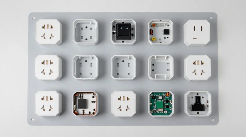 Case Study: Achieving a 20% Reduction in Per-Unit Costs Modern, sleek smart plug components neatly arranged on a clean industrial tray ready for automated assembly.