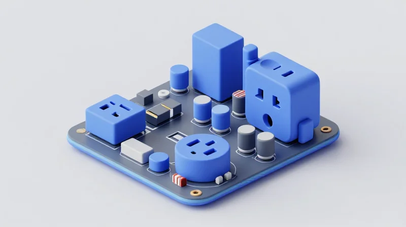 The Challenge of Miniaturization in Smart Plug Design Isometric view of a complex, miniature smart plug PCB showing tightly packed electronic components.