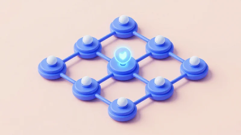 Supply Chain Transparency and Component Sourcing Isometric 3D representation of a modular electronics supply chain with glowing connections.