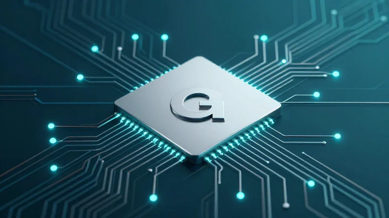 Futuristic electronic components represented in a clean, minimalist style