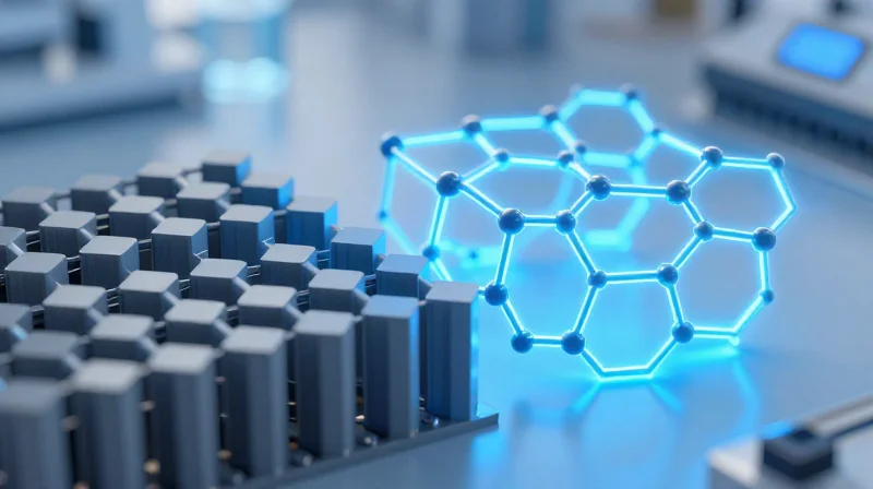 The Evolution of Power Electronics: From Silicon to GaN Abstract representation of silicon semiconductor grids transforming into advanced crystalline structures of Gallium Nitride.
