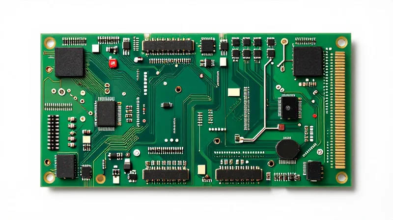 Top-down view of a dense circuit board layout showing organized component proximity.