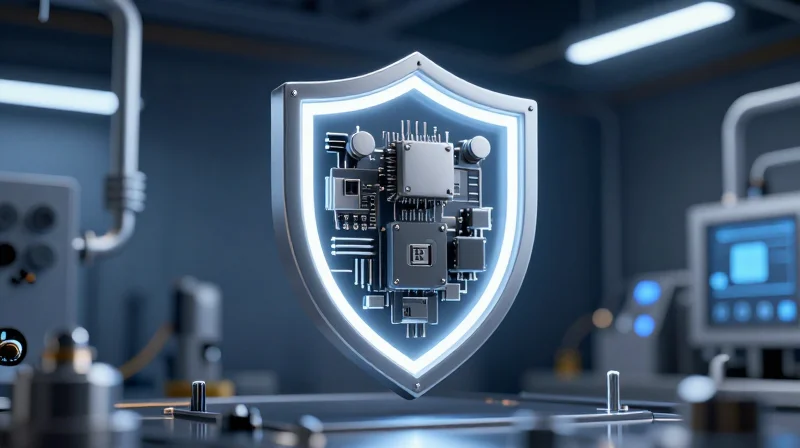 A symbolic representation of high safety standards in electronics manufacturing.