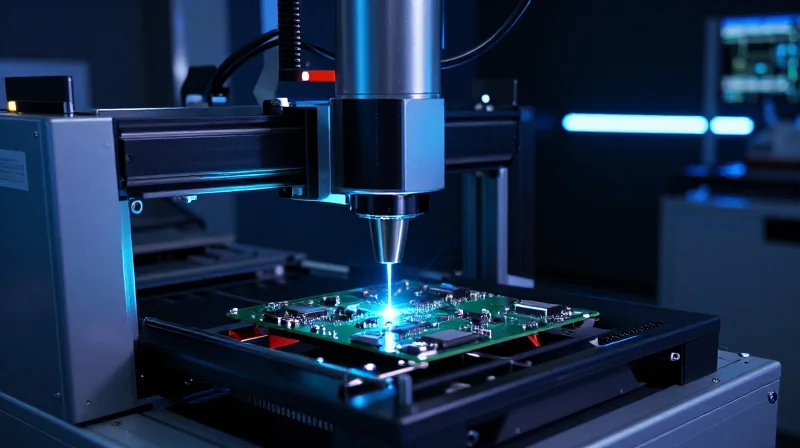 Advanced laser inspection machine inspecting a circuit board.