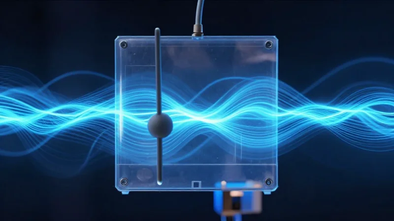 Antenna Tuning in Micro-Enclosures An abstract visualization showing electromagnetic waves around an antenna being affected by a moisture layer.