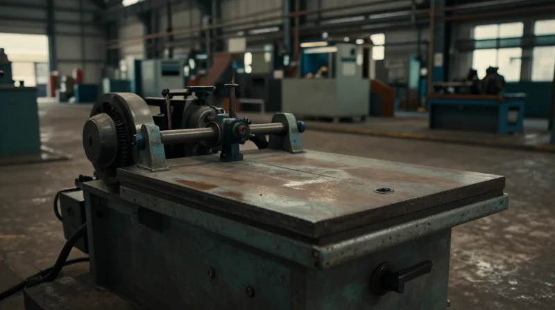 The Hidden Costs of Traditional Weighing Architectures A blurry, chaotic industrial factory scene showing old, inefficient weighing equipment with heavy shadows.
