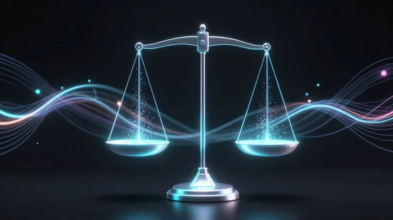Minimizing Material Waste via Real-Time Precision Abstract representation of high-precision weighing using glowing nodes and refined balance scales.