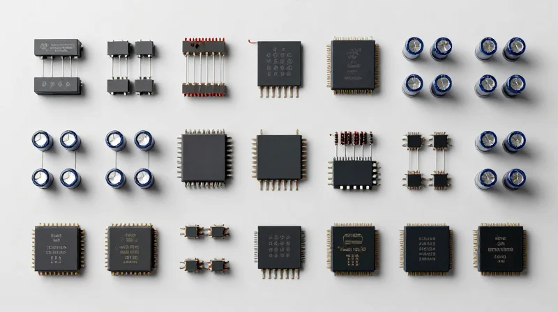 Standardizing Component Selection A collection of standardized electronic components neatly arranged on a workbench