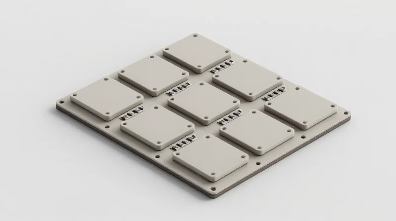 Effective PCB Panelization Strategies An isometric 3D view of multiple PCB boards arranged in an array for manufacturing
