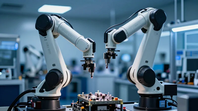 The Turnkey Advantage: Speed and Operational Simplicity A high-speed automated robotic arm placing components on a circuit board in a modern facility