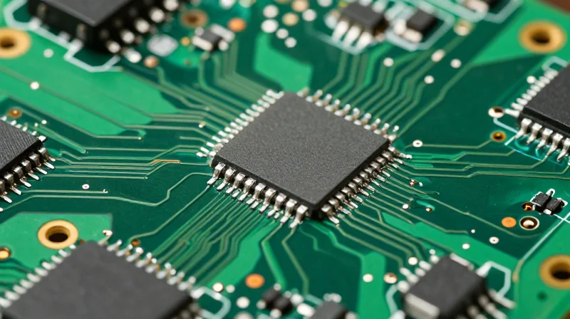 The Imperative of Sub-Millimeter Precision in Robotics A close-up view of an advanced, high-density robotic controller circuit board with intricate microscopic traces and components, emphasizing precision engineering.