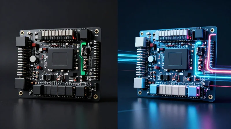 Performance Metrics: Latency, Throughput, and Power Efficiency Split screen comparison showing standard processing versus high-speed intelligent data throughput