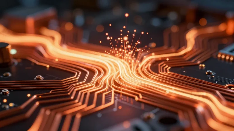 Abstract representation of electrical current flow through a copper conductor