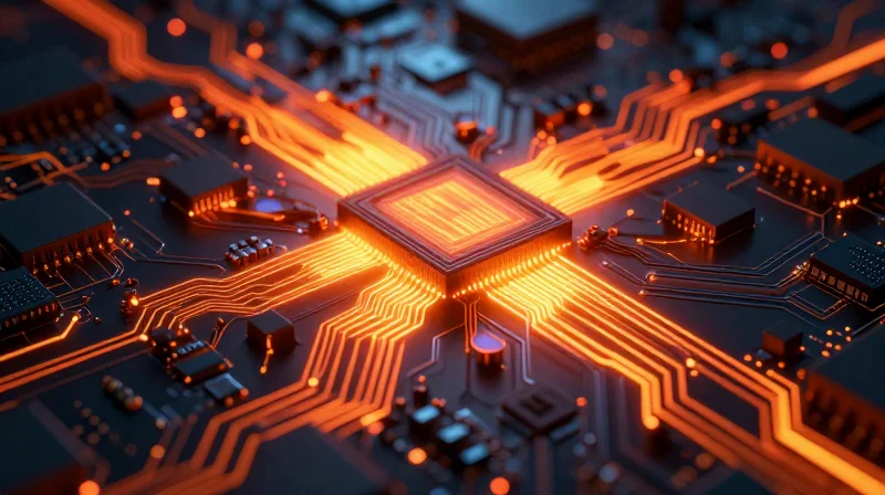 Abstract representation of heat dissipation in dense electronic circuits