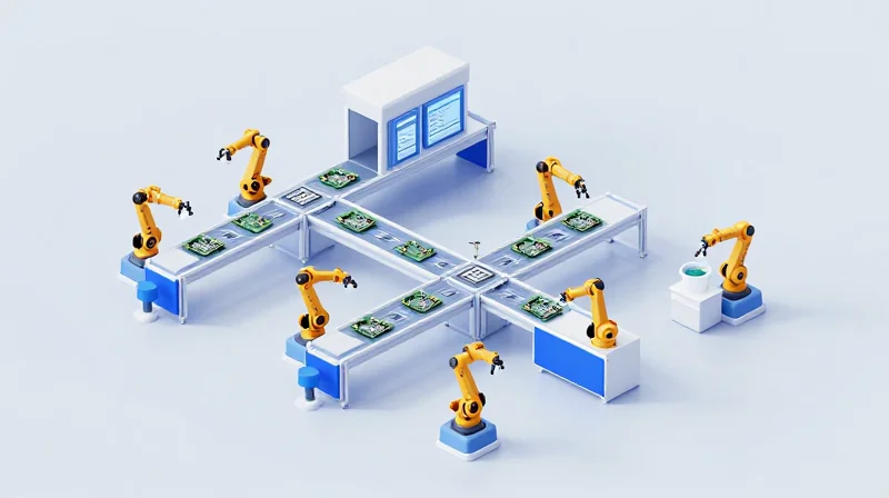 DFM and DFT: Engineering for Efficiency and Testability A streamlined automated assembly line showing efficient PCB production flow.