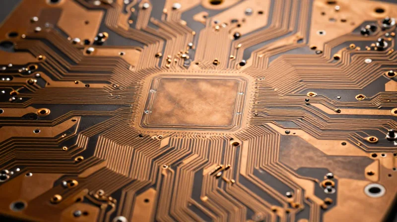 Optimizing Etching Processes for Precision and Reliability Top down view of intricate copper circuitry on a circuit board