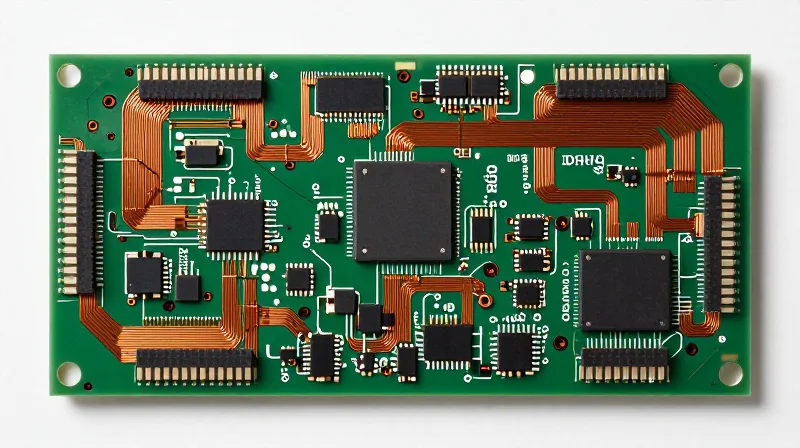 Optimizing Copper Weight and Trace Width Top-down view of a PCB with heavy copper traces showing optimized routing for power distribution.