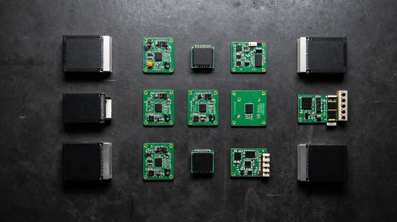 Strategic Component Placement for EMI Mitigation Top-down view of circuit board components arranged to separate high-frequency switching areas from sensitive analog circuits
