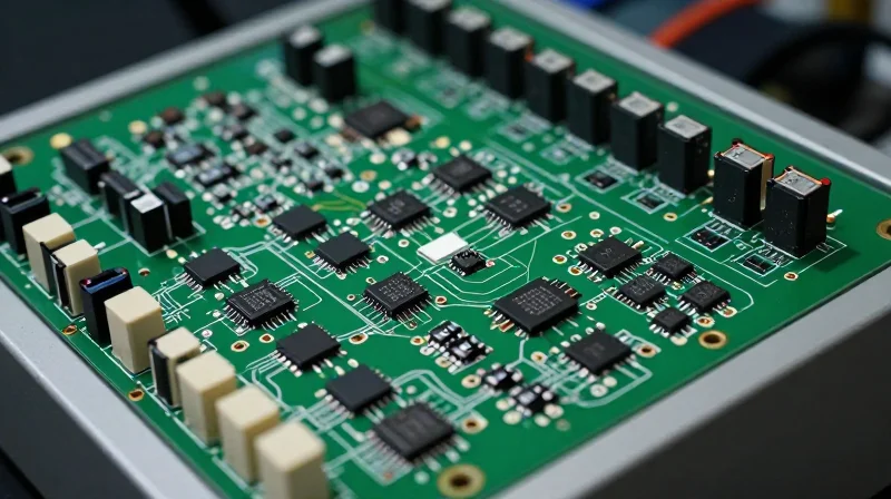 Understanding Traditional CNC Controller Architectures A close-up of a traditional industrial electronic control board with dense circuit traces and classic microcontrollers.