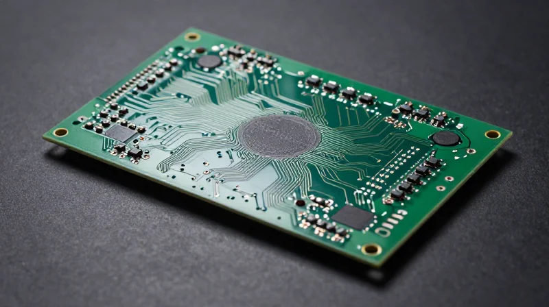 Engineering for Resilience: Key PCB Design Features Top down view of a high-end industrial PCB featuring heavy copper layers and heat dissipation elements.