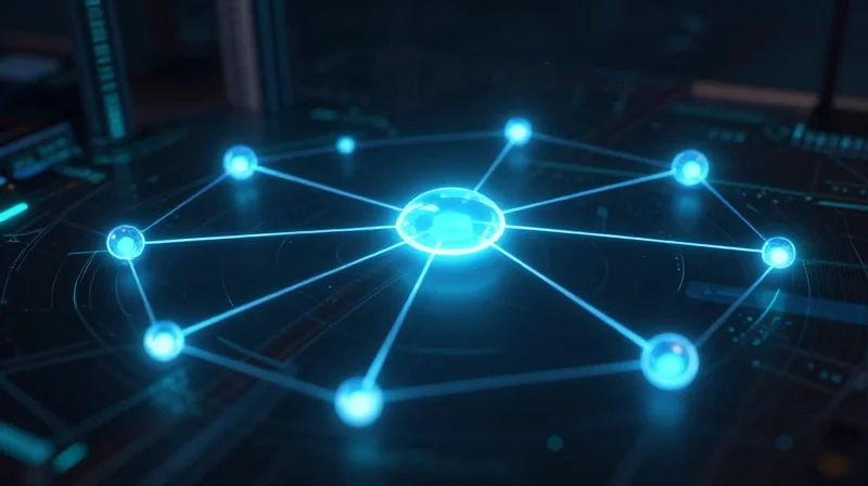 The IoT Advantage: Real-Time Connectivity Abstract visualization of data nodes connecting an elevator system to a central digital network.
