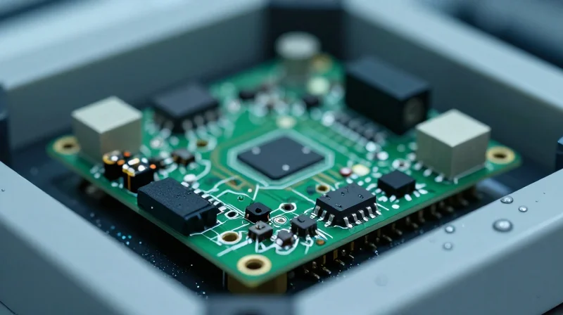 Assessing Long-Term Hardware Durability A circuit board being tested in a harsh environmental chamber