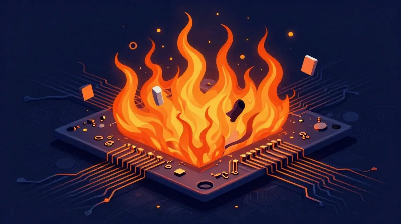 Abstract representation of thermal stress causing electronic component failure