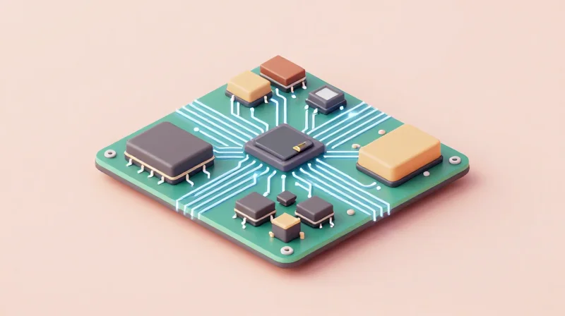Component Placement and PCB Layout Optimization An isometric 3D visualization of electronic component placement on a motherboard