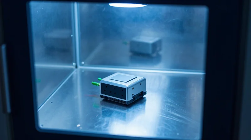 DFM Verification and Design Validation Testing A sensor node undergoing environmental stress testing in a laboratory