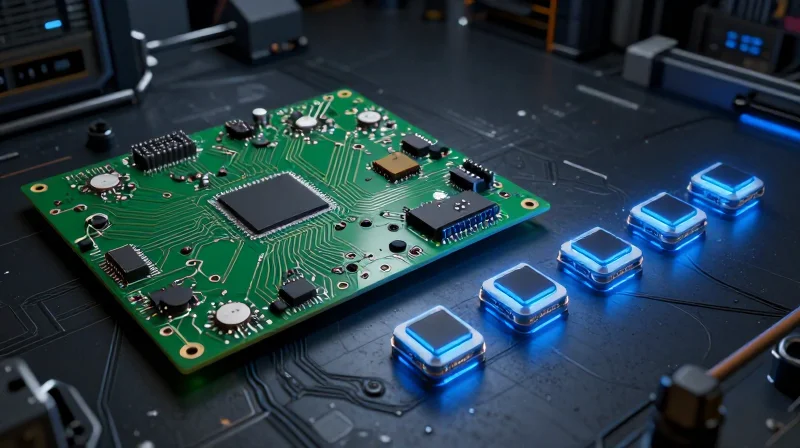 The Evolution of Sensor Nodes in Industrial Environments An abstract 3D visualization showing the transition from bulky legacy circuit boards to compact intelligent sensor nodes.