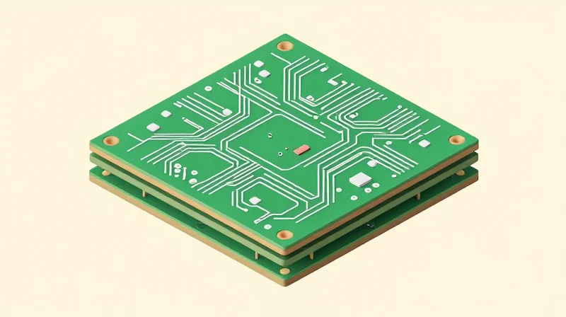 Enhanced Interconnect Density: The Role of HDI and Micro-vias A 3D isometric representation of a high-density interconnect (HDI) multilayer printed circuit board with microscopic vias.