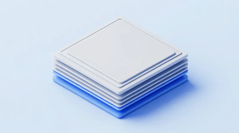 Evaluating Advanced Materials and Stackup Capabilities An isometric 3D render showing the layers of a high-performance PCB material stackup