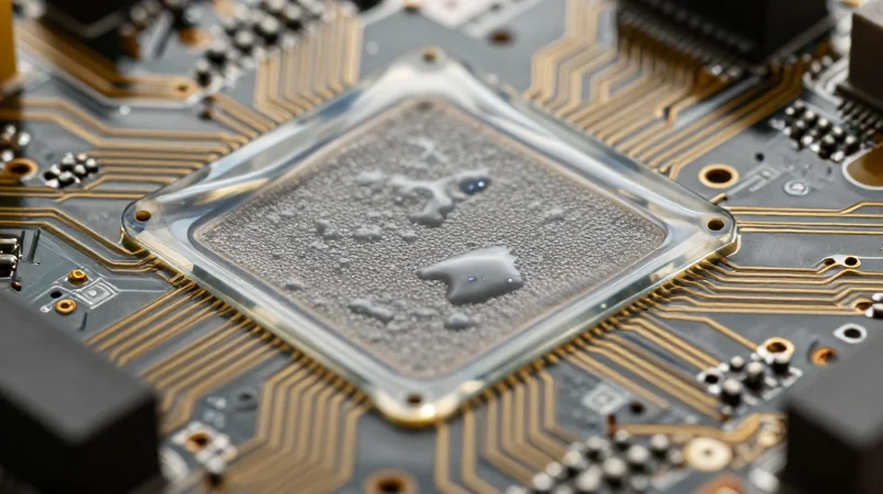 Advanced Environmental Protection: Conformal Coating and Potting Close-up of a circuit board protected by a glossy layer of conformal coating.