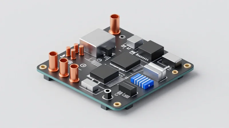 Thermal Dissipation Strategies for High-Power Boards Isometric view of a power electronics PCB with integrated thermal vias and cooling structures.