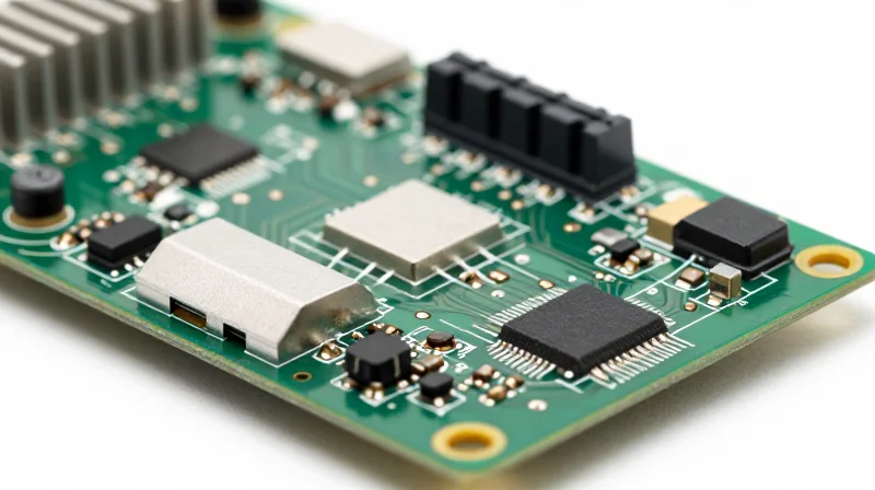 Anatomy of Modern High-Power PCBs Close-up of a complex professional high-power PCB for industrial electronics