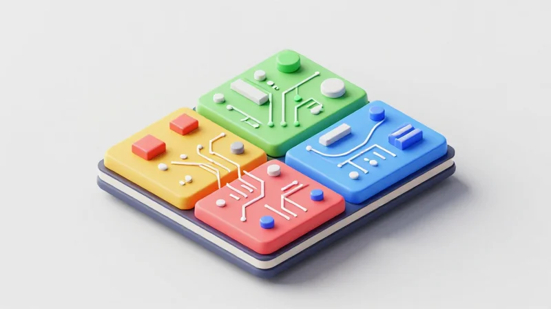 3D isometric render showing a multi-layer PCB structure with distinct ground plane separation.