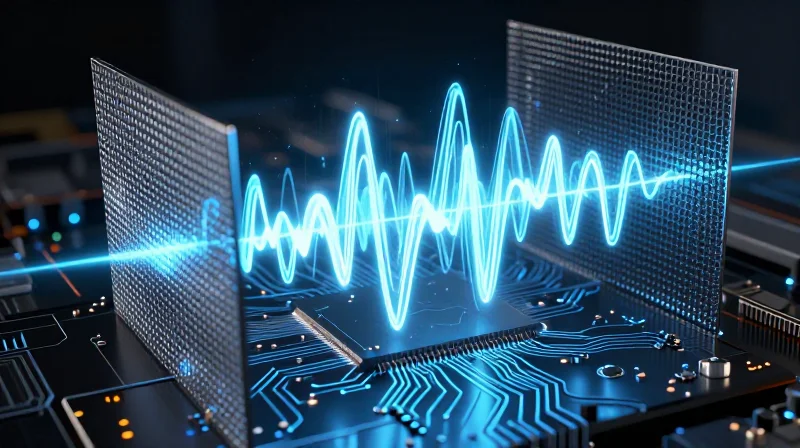 Ensuring Electromagnetic Compatibility (EMC) in HVAC Systems An abstract visualization of electromagnetic waves being shielded by a metal enclosure
