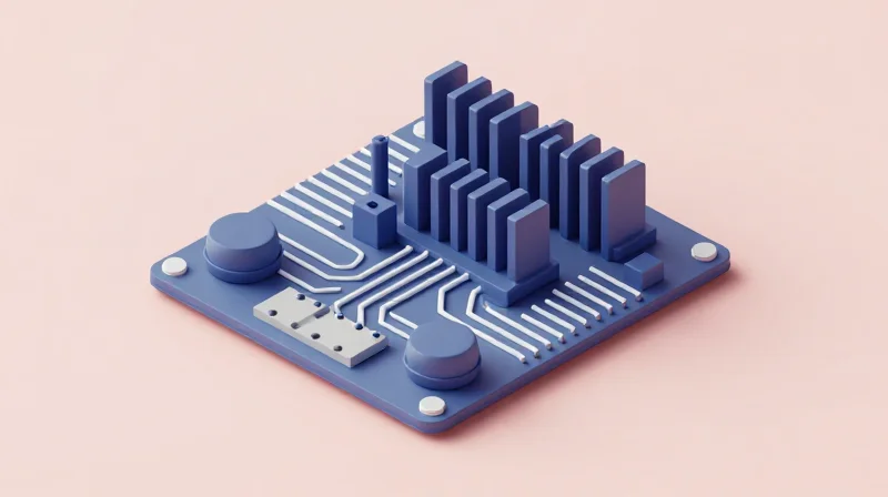 Strategies to Mitigate Thermal Stress and Vibration 3D isometric representation of heat dissipation fins and vibration damping structures on a circuit board.