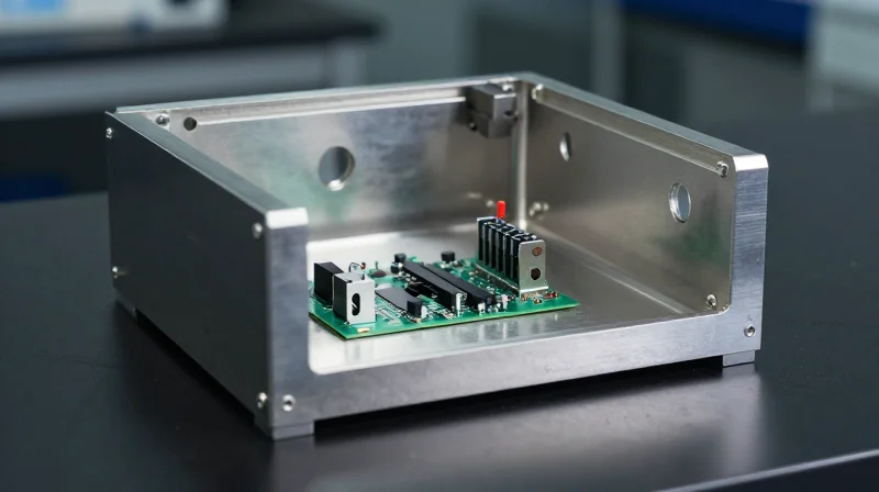 Advanced Grounding and Shielding Techniques An electronic shielding enclosure over a circuit board protecting sensitive components